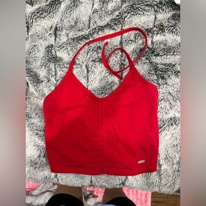 Red holister crop top (tie neck)